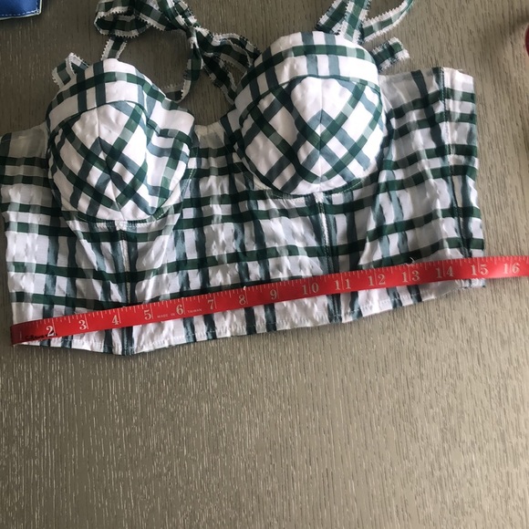 Rosie Assoulin Plaid Green and White Bustier Crop Top Size 10 - Picture 12 of 14